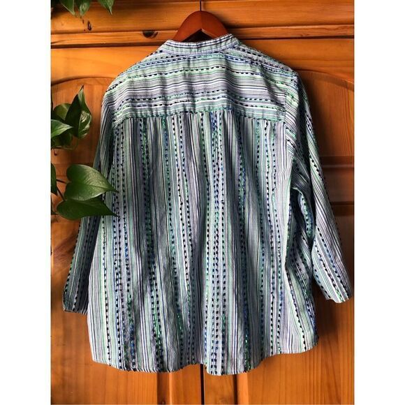 Alfred Dunner Button Up Blouse Green Striped Sz 18 - Picture 5 of 8